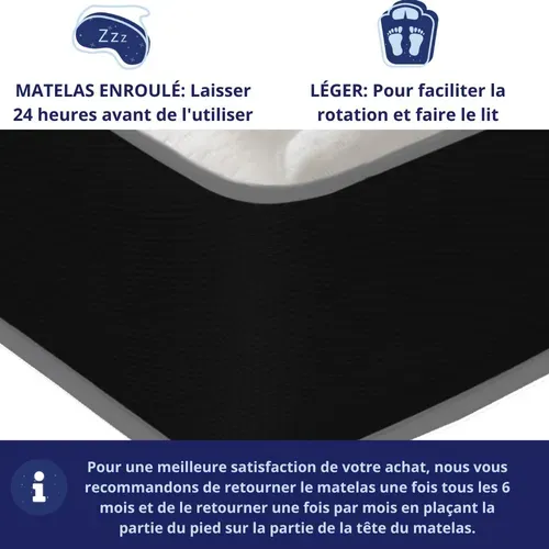 Matelas Mousse 90x190 cm ARIZONA - Ferme - Réversible - Côté Été/hiver - H18 Cm