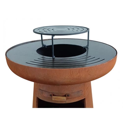 Barbecue Braséro Rond Avec Plaque D'acier Ronde Et Grille