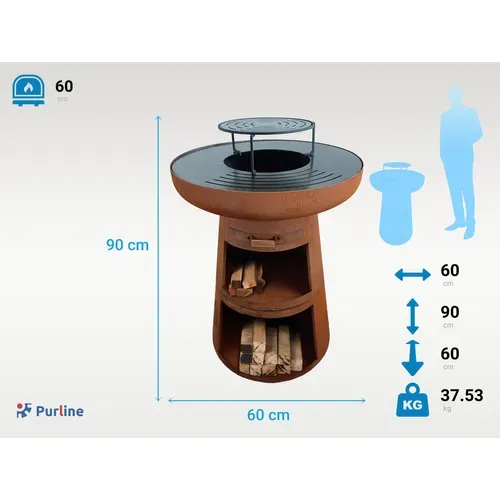 Barbecue Braséro Rond Avec Plaque D'acier Ronde Et Grille