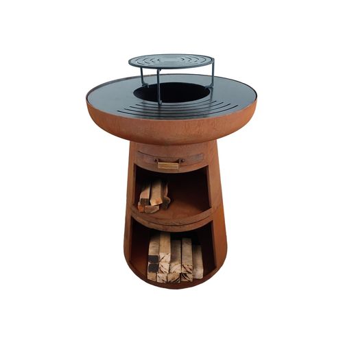 Barbecue Braséro Rond Avec Plaque D'acier Ronde Et Grille