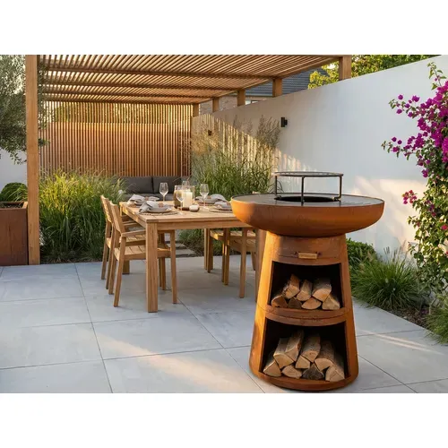 Barbecue Braséro Rond Avec Plaque D'acier Ronde Et Grille