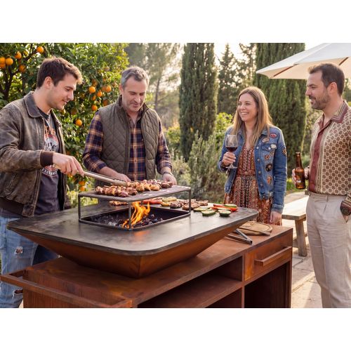 Grand Barbecue Braséro Avec Armoire En Acier Corten Avec Plaque De Cuisson Et Gril En Acier