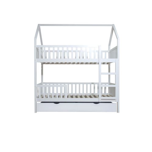 Lit Superposé Cabane + Lit Pieds Pliants Bois Blanc 90x190/90x190cm