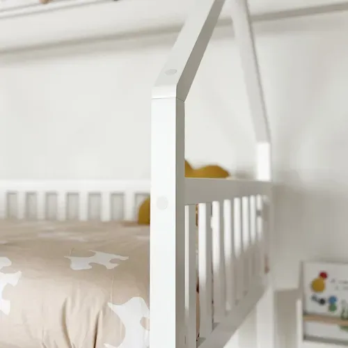 Lit Superposé Cabane + Lit Pieds Pliants Bois Blanc 90x190/90x190cm