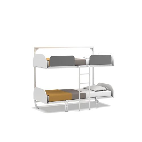 Lit Superposé Escamotable Avec Matelas Blanc 192x214x102cm