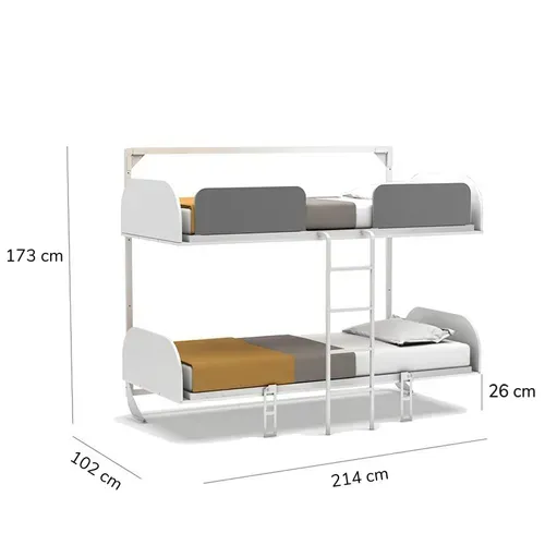 Lit Superposé Escamotable Avec Matelas Blanc 192x214x102cm