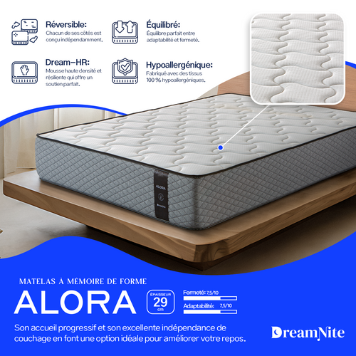 Matelas Mousse 140x190 Cm - ALORA 29 - Accueil Mémoire De Forme - Épaisseur 29 Cm - Ferme