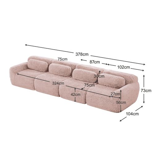 Canapé Modulable, 4 Places, Sans Assemblage Requis, Revêtement En Tissu Effet Fausse Fourrure, Rose