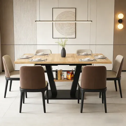 Table à Manger Extensible Et Étagère Intégrée, 118-157x70x75cm, Chêne Et Noir
