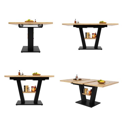 Table à Manger Extensible Et Étagère Intégrée, 118-157x70x75cm, Chêne Et Noir