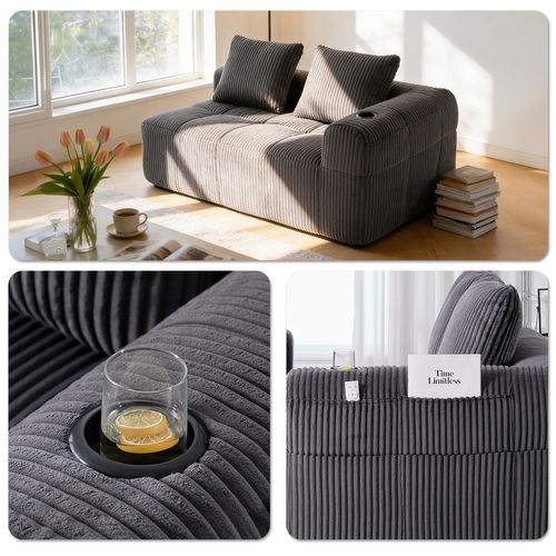 Méridienne, Revêtement En Velours Côtelé, Sans Assemblage, Gris
