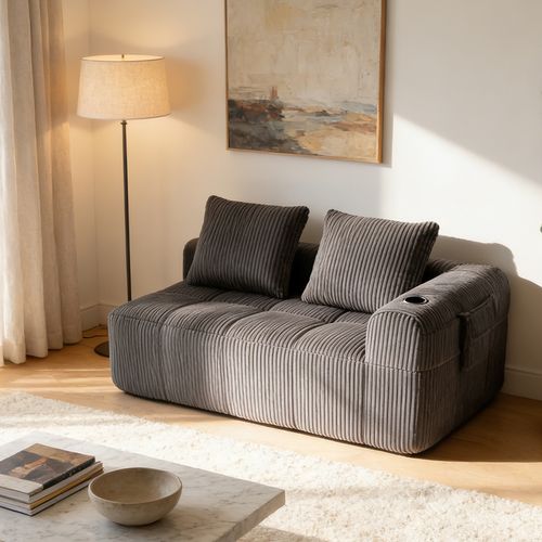 Méridienne, Revêtement En Velours Côtelé, Sans Assemblage, Gris