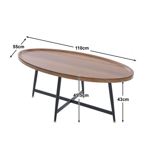 Table Basse De Salon Ovale, Structure En Métal, Marron