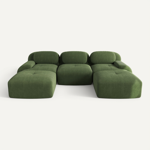Canapé En U, Antidérapant, Haute Résilience, Velours Côtelé, Vert