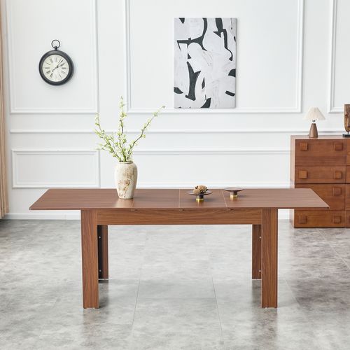 Table à Manger Rectangulaire Extensible En Mdf Finition Noyer - 220x88.5x77 Cm