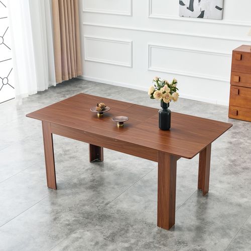 Table à Manger Rectangulaire Extensible En Mdf Finition Noyer - 220x88.5x77 Cm