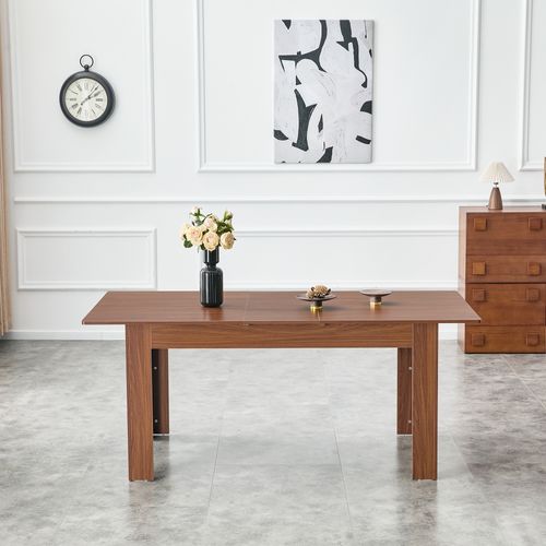 Table à Manger Rectangulaire Extensible En Mdf Finition Noyer - 220x88.5x77 Cm