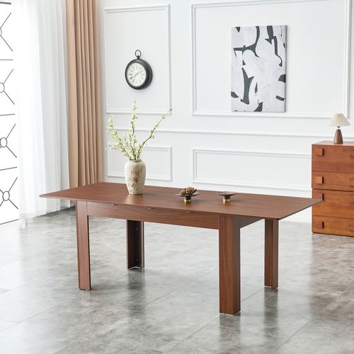 Table à Manger Rectangulaire Extensible En Mdf Finition Noyer - 220x88.5x77 Cm
