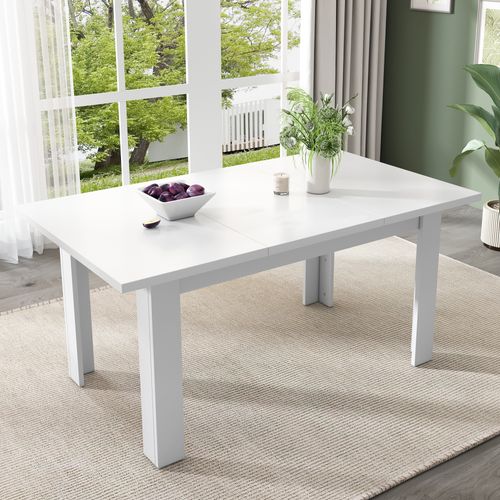 Table à Manger Rectangulaire En Mdf Avec Rangement Intégré - Blanc - 120x70 Cm