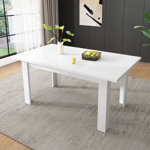 Table à Manger Rectangulaire En Mdf Avec Rangement Intégré - Blanc - 120x70 Cm