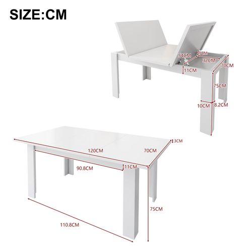 Table à Manger Rectangulaire En Mdf Avec Rangement Intégré - Blanc - 120x70 Cm