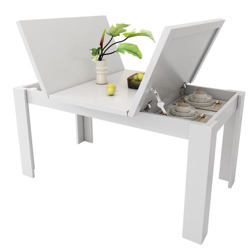 Table à Manger Rectangulaire En Mdf Avec Rangement Intégré - Blanc - 120x70 Cm