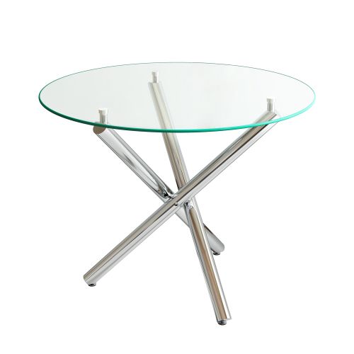 Table à Manger Ronde En Verre Trempé Et Métal Argenté - 80x80x76 Cm