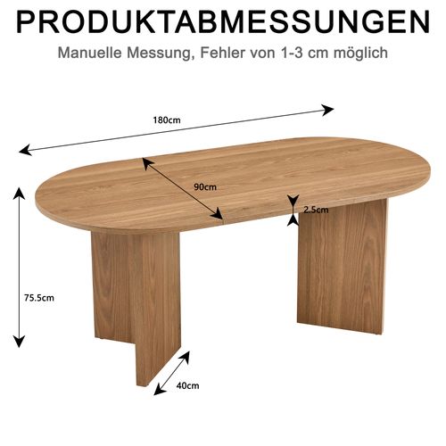 Table à Manger Ovale En Bois Synthétique Couleur Noyer - 180x90x75.5 Cm