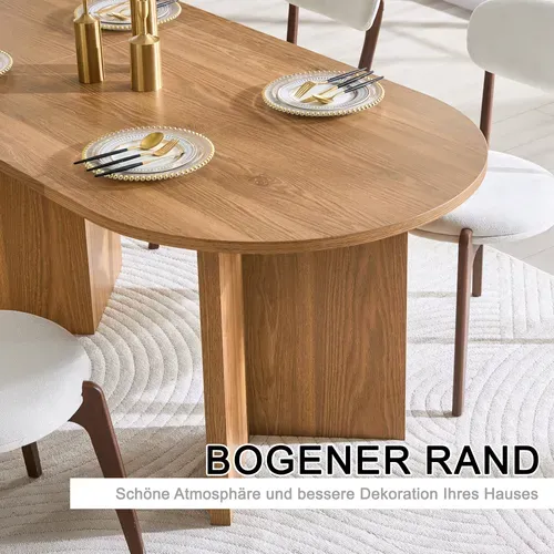 Table à Manger Ovale En Bois Synthétique Couleur Noyer - 180x90x75.5 Cm