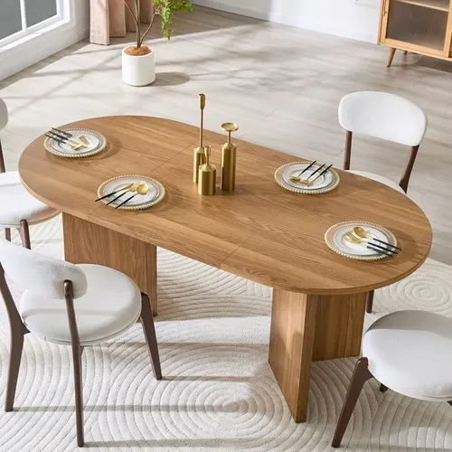 Table à Manger Ovale En Bois Synthétique Couleur Noyer - 180x90x75.5 Cm