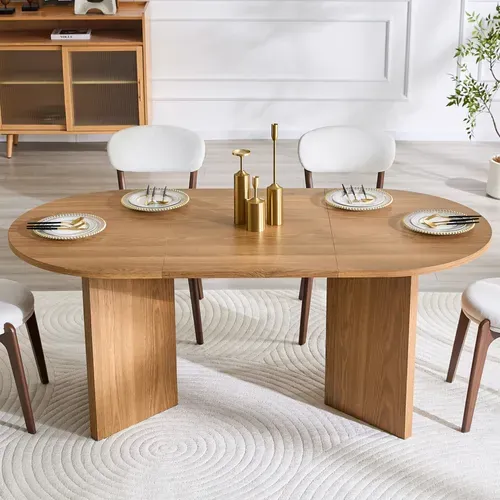 Table à Manger Ovale En Bois Synthétique Couleur Noyer - 180x90x75.5 Cm