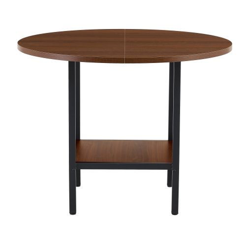 Table à Manger Ronde - Mdf Et Métal - Noyer - D.100x77 Cm