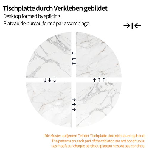 Table à Manger Ronde En Mdf Et Métal - Effet Marbre Blanc Et Or - 100x100x76 Cm
