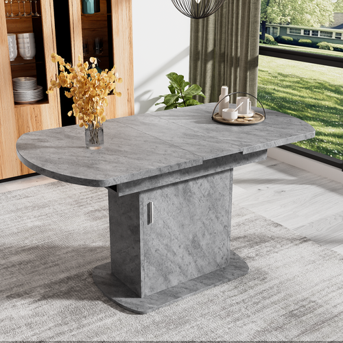 Table à Manger Extensible Ovale - Panneaux De Particules - Effet Béton - 110/130x70x75 Cm