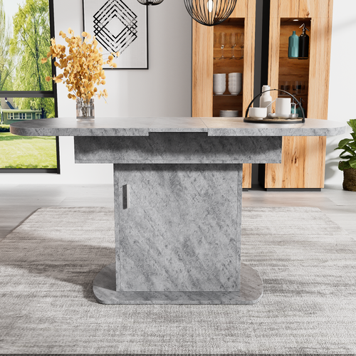 Table à Manger Extensible Ovale - Panneaux De Particules - Effet Béton - 110/130x70x75 Cm