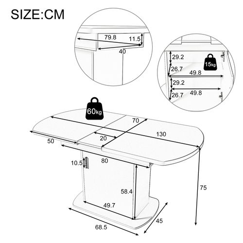 Table à Manger Extensible Ovale - Panneaux De Particules - Effet Béton - 110/130x70x75 Cm