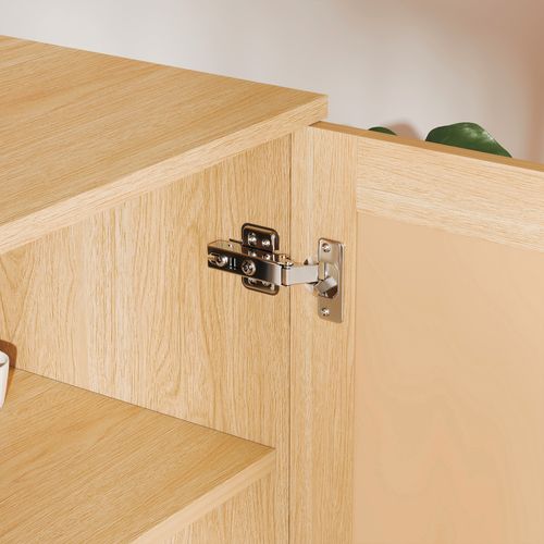 Buffet En Mdf Et Métal - Aspect Bois Naturel Et Rotin - 120x40x63 Cm