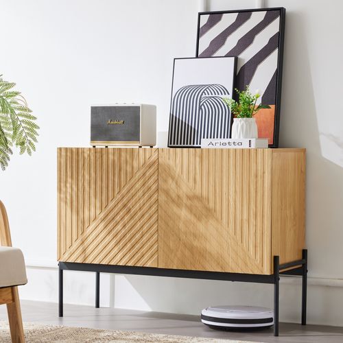 Buffet - Panneaux De Particules Et Métal - Naturel - 100x40x75 Cm