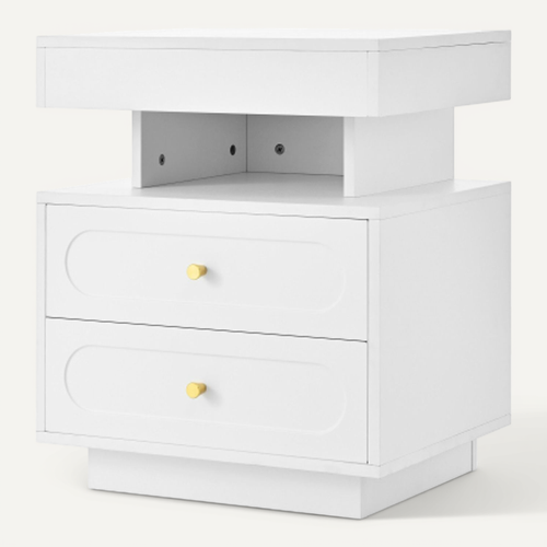 Table De Chevet Avec LED - Panneaux De Particules - Blanc - 50 X 40 X 60 Cm