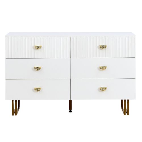 Ensemble Commode Et Miroir - Mdf - Blanc Et Doré - 120x40x75 Cm Et 80x80 Cm