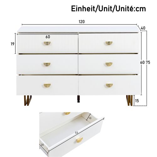 Ensemble Commode Et Miroir - Mdf - Blanc Et Doré - 120x40x75 Cm Et 80x80 Cm