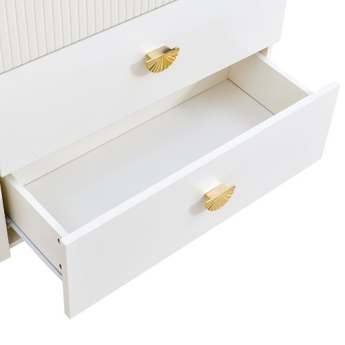 Ensemble Commode Et Miroir - Mdf - Blanc Et Doré - 120x40x75 Cm Et 80x80 Cm