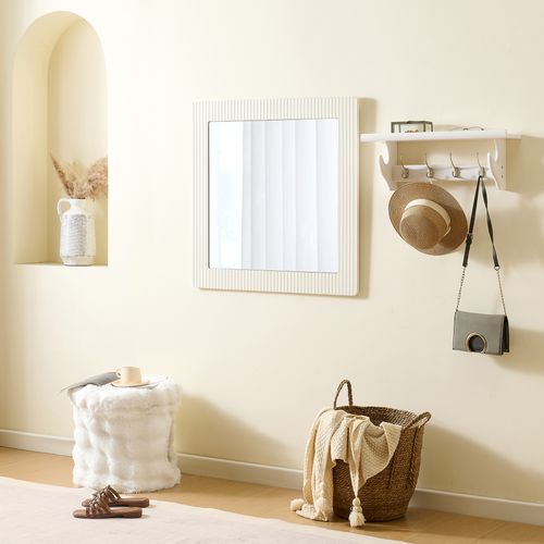 Ensemble Commode Et Miroir - Mdf - Blanc Et Doré - 120x40x75 Cm Et 80x80 Cm