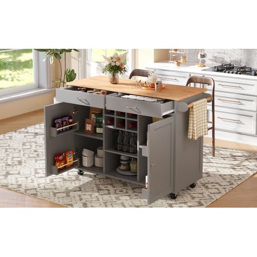 Îlot De Cuisine En Mdf Et Métal - Gris Effet Bois - 102x45x92 Cm