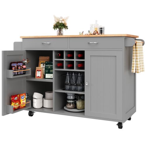 Îlot De Cuisine En Mdf Et Métal - Gris Effet Bois - 102x45x92 Cm