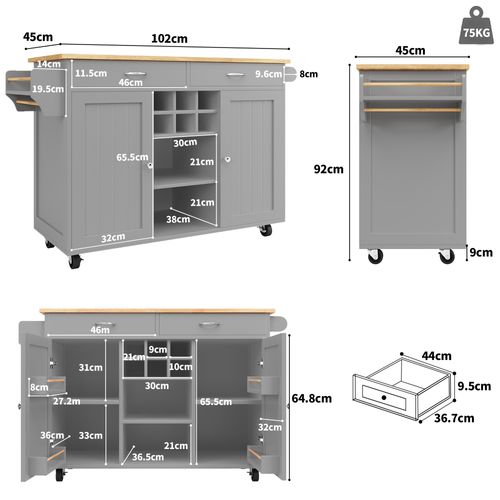 Îlot De Cuisine En Mdf Et Métal - Gris Effet Bois - 102x45x92 Cm