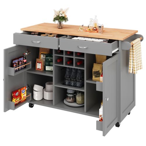 Îlot De Cuisine En Mdf Et Métal - Gris Effet Bois - 102x45x92 Cm