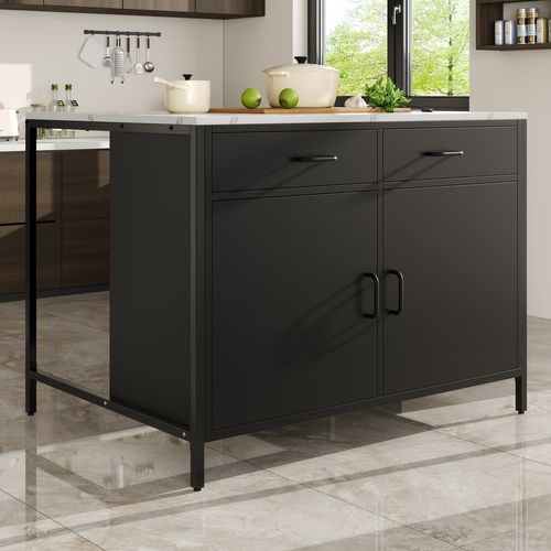 Table Haute De Bar En Mdf - Noir Et Effet Marbre - 100 X 90 X 90 Cm