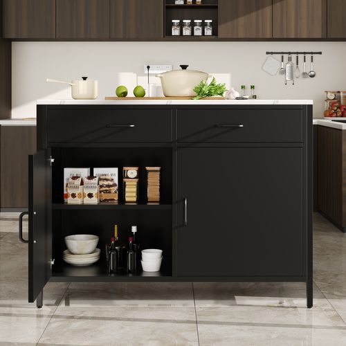 Table Haute De Bar En Mdf - Noir Et Effet Marbre - 100 X 90 X 90 Cm