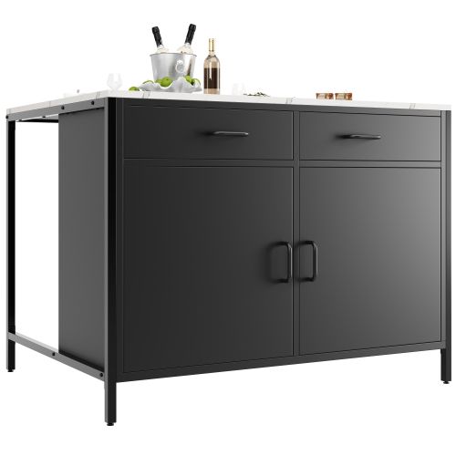 Table Haute De Bar En Mdf - Noir Et Effet Marbre - 100 X 90 X 90 Cm